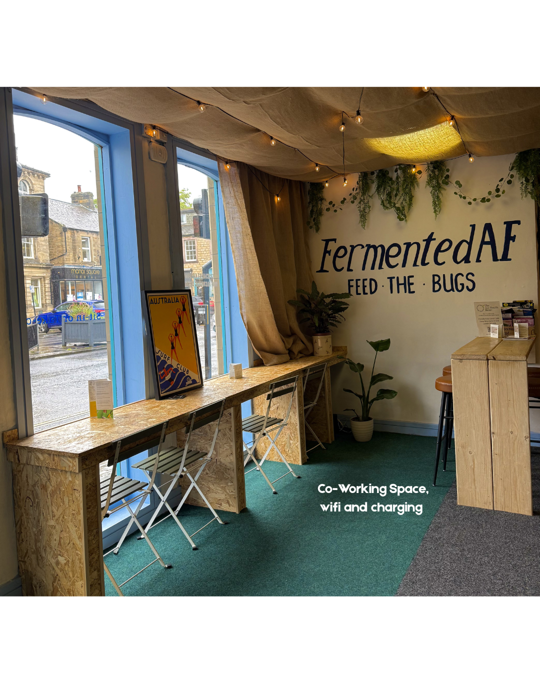 The co-working bench at Functional Drinks Club, the Otley taproom