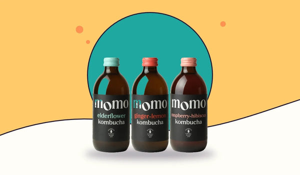 MOMO kombucha: Elderflower, Ginger & Lemon and Raspberry & Hibiscus