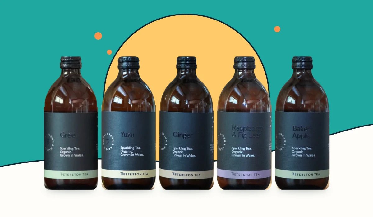 Peterston Tea Kombucha range: Original Green, Yuzu, Ginger, Raspberry & Fig Leaf and Baked Apple
