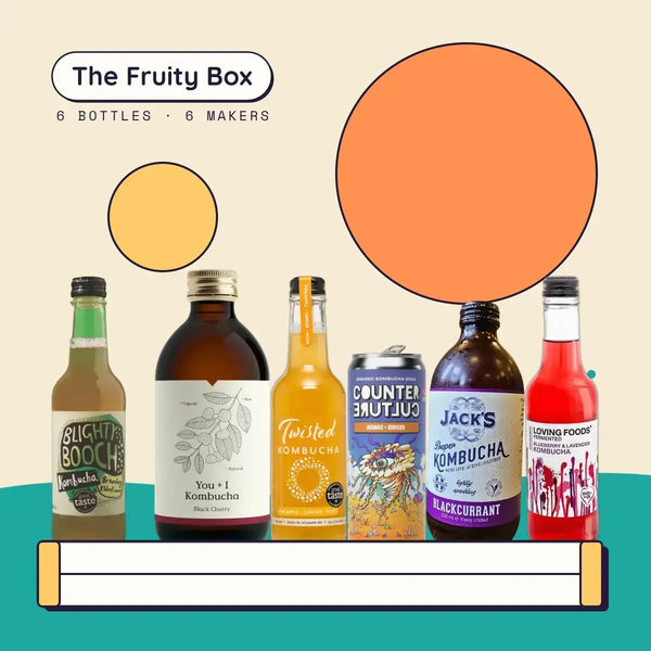 The Fruity Box: six raw kombuchas from six makers, Blighty Booch, You + I, Twisted, Counter Culture, Jack's and Loving Foods