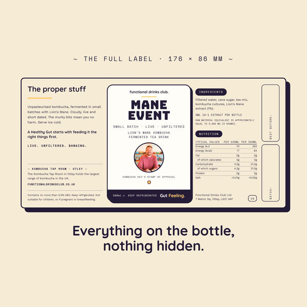 Mane Event | Lion's Mane Kombucha 500ml - Functional Drinks Club, another view