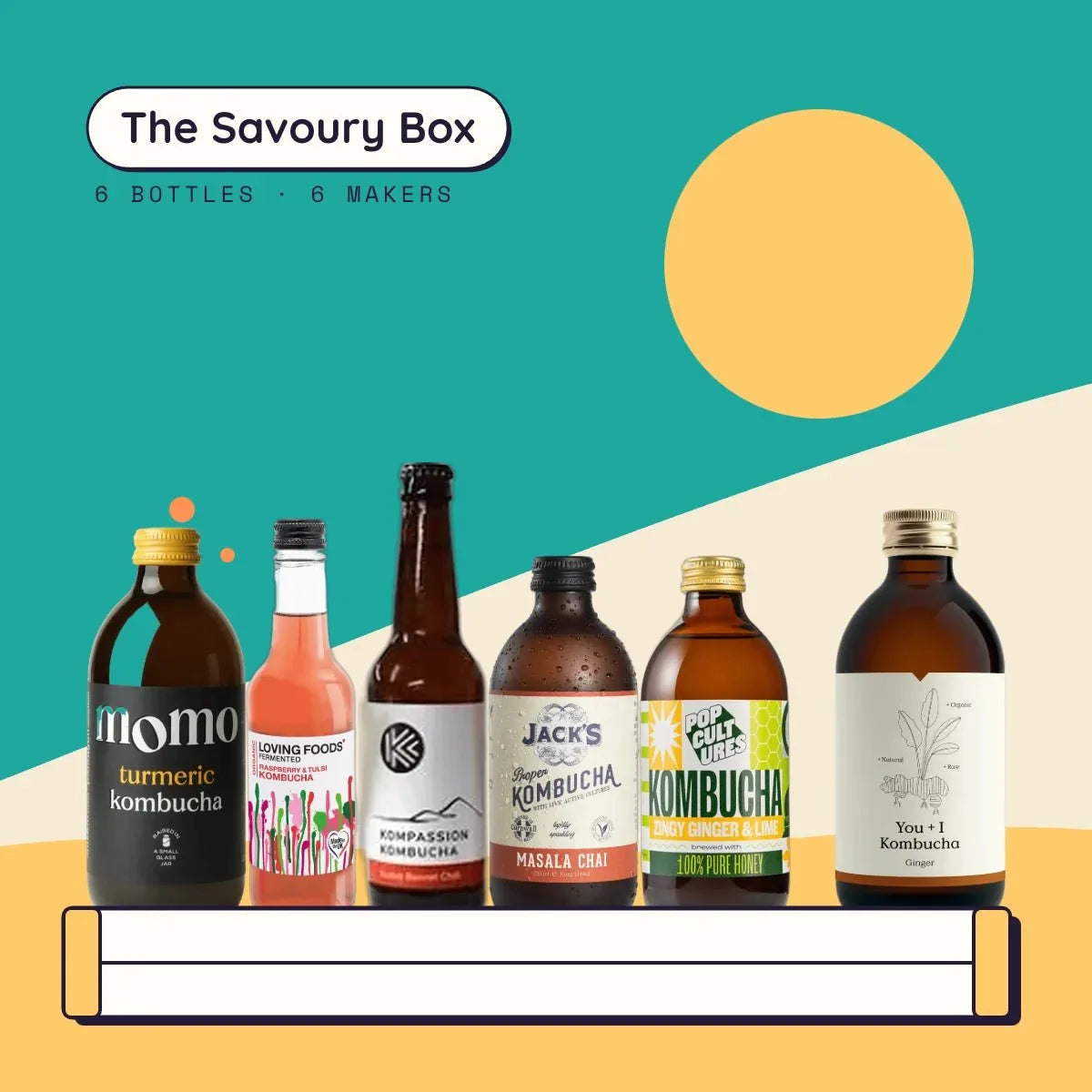 The Savoury Box: six raw kombuchas from six makers, MOMO, Loving Foods, Kompassion, Jack's, Pop Cultures and You + I