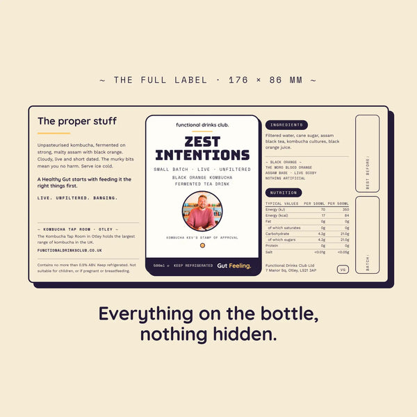 Zest Intentions | Black Orange Kombucha 500ml - Functional Drinks Club